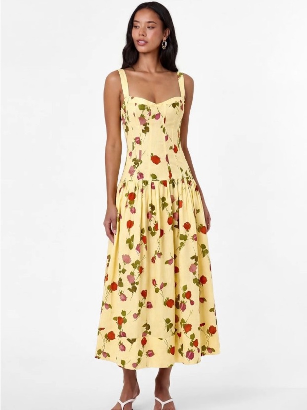 Nicholas Valerie Yellow Rose Printed Midi Dress NWOT